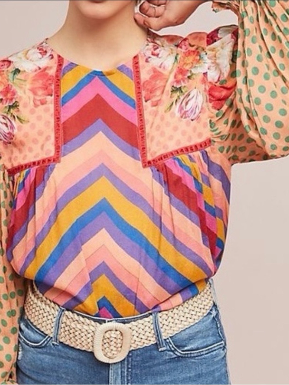 Anthropologie Bl^nk London Multicolor Chevron & Floral Blouse Small